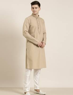 Beige cotton dori embroidered kurtas 4