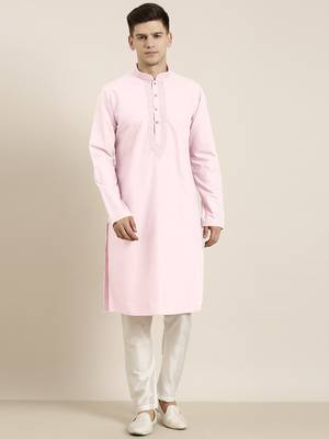 Pink cotton dori embroidered kurtas 1