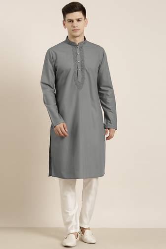 Grey cotton dori embroidered kurtas