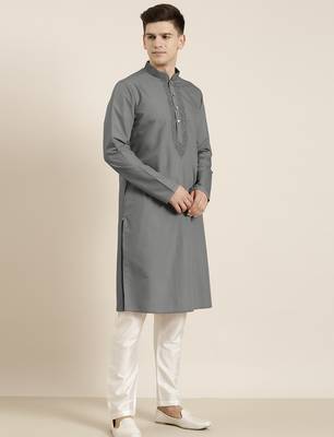 Grey cotton dori embroidered kurtas 4