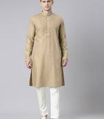 Beige pleated cotton kurtas