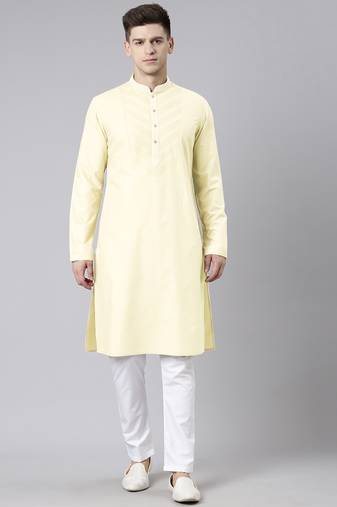 Yellow pleated cotton kurtas
