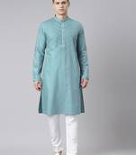 Teal pleated cotton kurtas