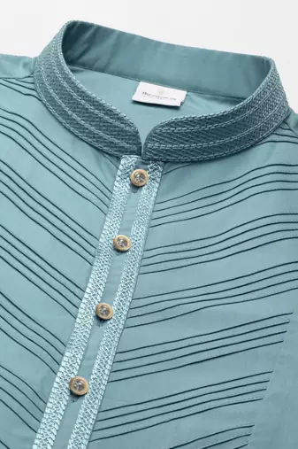 Teal pleated cotton kurtas