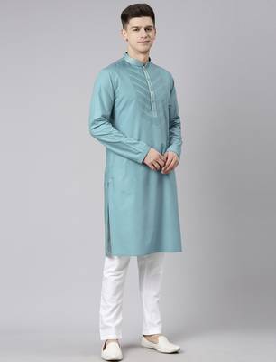 Teal pleated cotton kurtas 4