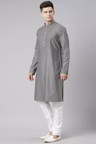 Grey pleated cotton kurtas
