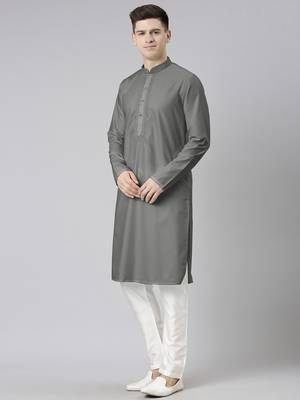 Grey cotton dori embroidery kurtas 4