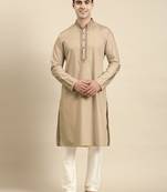 Beige cotton dori embroidered kurtas