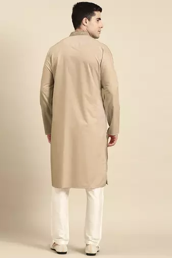 Beige cotton dori embroidered kurtas