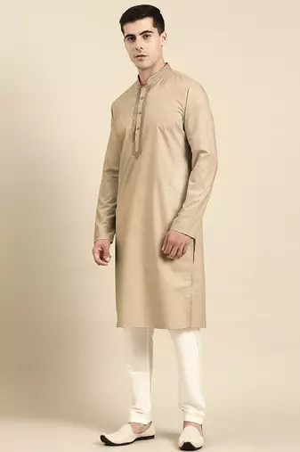 Beige cotton dori embroidered kurtas