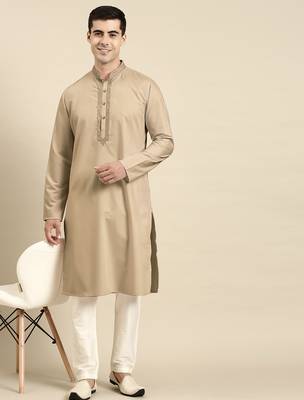 Beige cotton dori embroidered kurtas 4