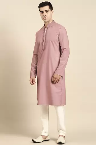 Rose pink cotton dori embroidered kurtas