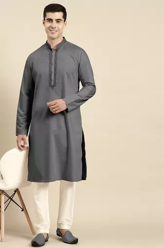 Grey cotton dori embroidered kurtas