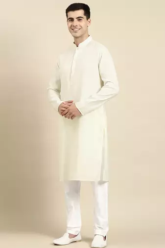 Cream twill weave cotton kurtas
