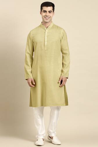 Greenish beige twill weave cotton kurtas