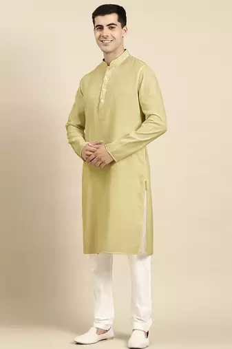 Greenish beige twill weave cotton kurtas