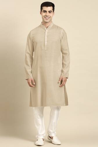 Beige twill weave cotton kurtas