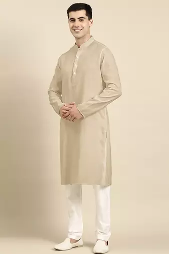 Beige twill weave cotton kurtas