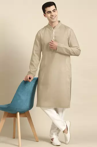 Beige twill weave cotton kurtas
