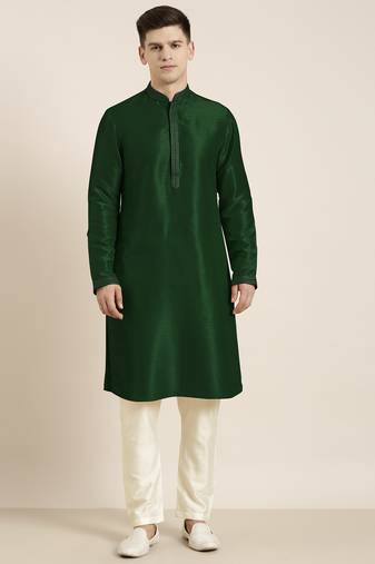 Bottle green embroidered kurtas