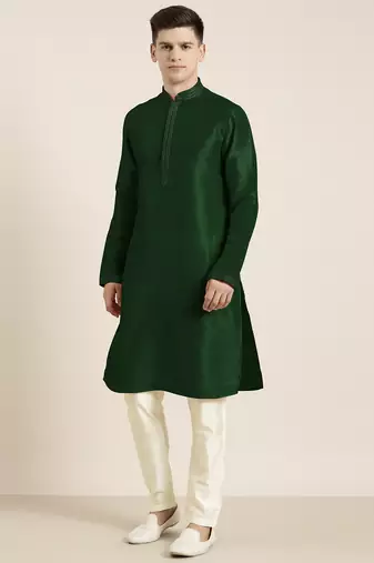 Bottle green embroidered kurtas