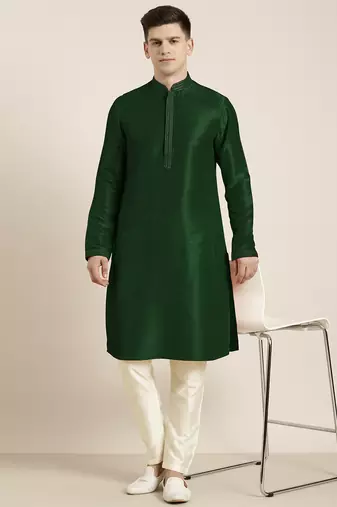 Bottle green embroidered kurtas