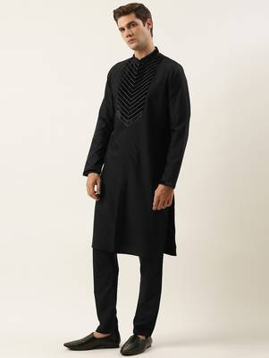 Black cotton with velvet detailing kurtas 3