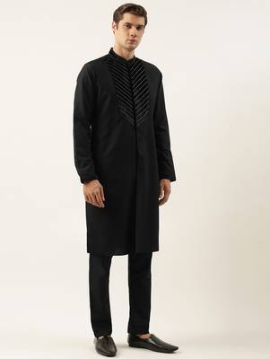 Black cotton with velvet detailing kurtas 4