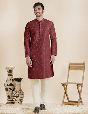 Maroon silk mirror embroidered kurtas 1