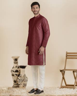 Maroon silk mirror embroidered kurtas 3