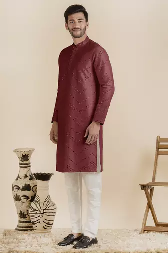 Maroon silk mirror embroidered kurtas