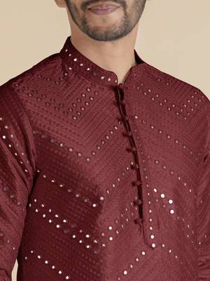 Maroon silk mirror embroidered kurtas 4