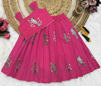 Kids Rani Pink New south Indian traditional pattu pavadai Jacquard Lehenga choli for girls dress 1