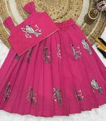 Kids Rani Pink New south Indian traditional pattu pavadai Jacquard Lehenga choli for girls dress