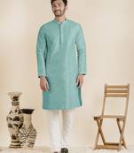 Light blue silk mirror embroidered kurtas