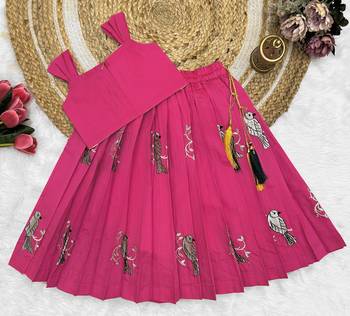 Kids Rani Pink New south Indian traditional pattu pavadai Jacquard Lehenga choli for girls dress 2
