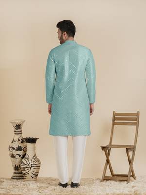 Light blue silk mirror embroidered kurtas 2