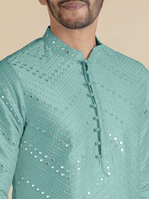 Light blue silk mirror embroidered kurtas 4