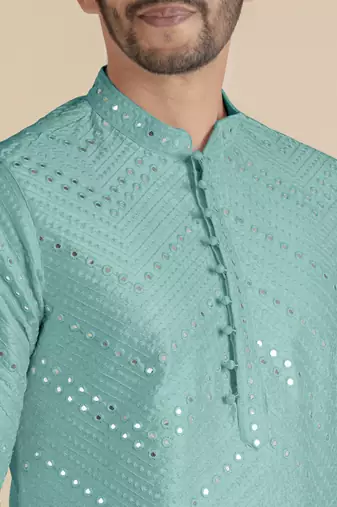 Light blue silk mirror embroidered kurtas