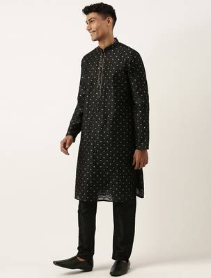 Black chanderi jacquard kurtas 3