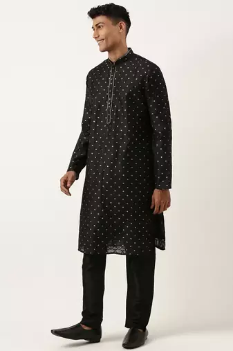 Black chanderi jacquard kurtas