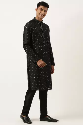 Black chanderi jacquard kurtas