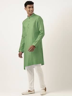 Olive green asymmetrical cotton kurtas 3