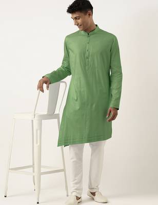Olive green asymmetrical cotton kurtas 4