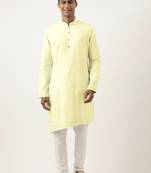 Lemon yellow asymmetrical cotton kurtas