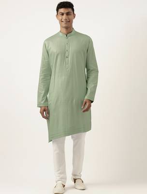 Light green asymmetrical cotton kurtas 1