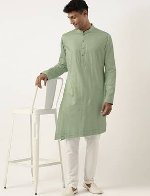 Light green asymmetrical cotton kurtas 4