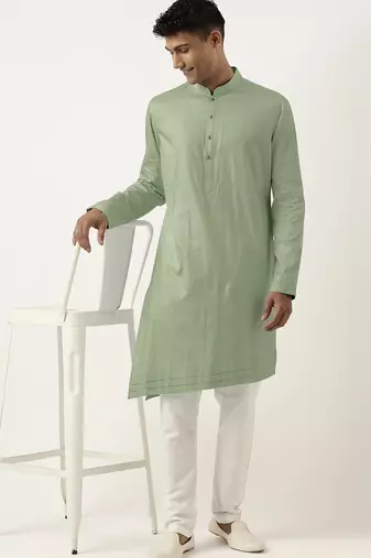 Light green asymmetrical cotton kurtas