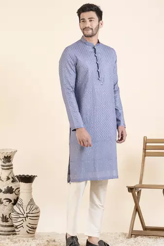 Blueish grey embroidered kurtas