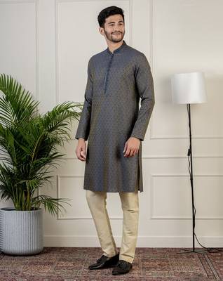 Grey jacquard embroidered kurtas 3